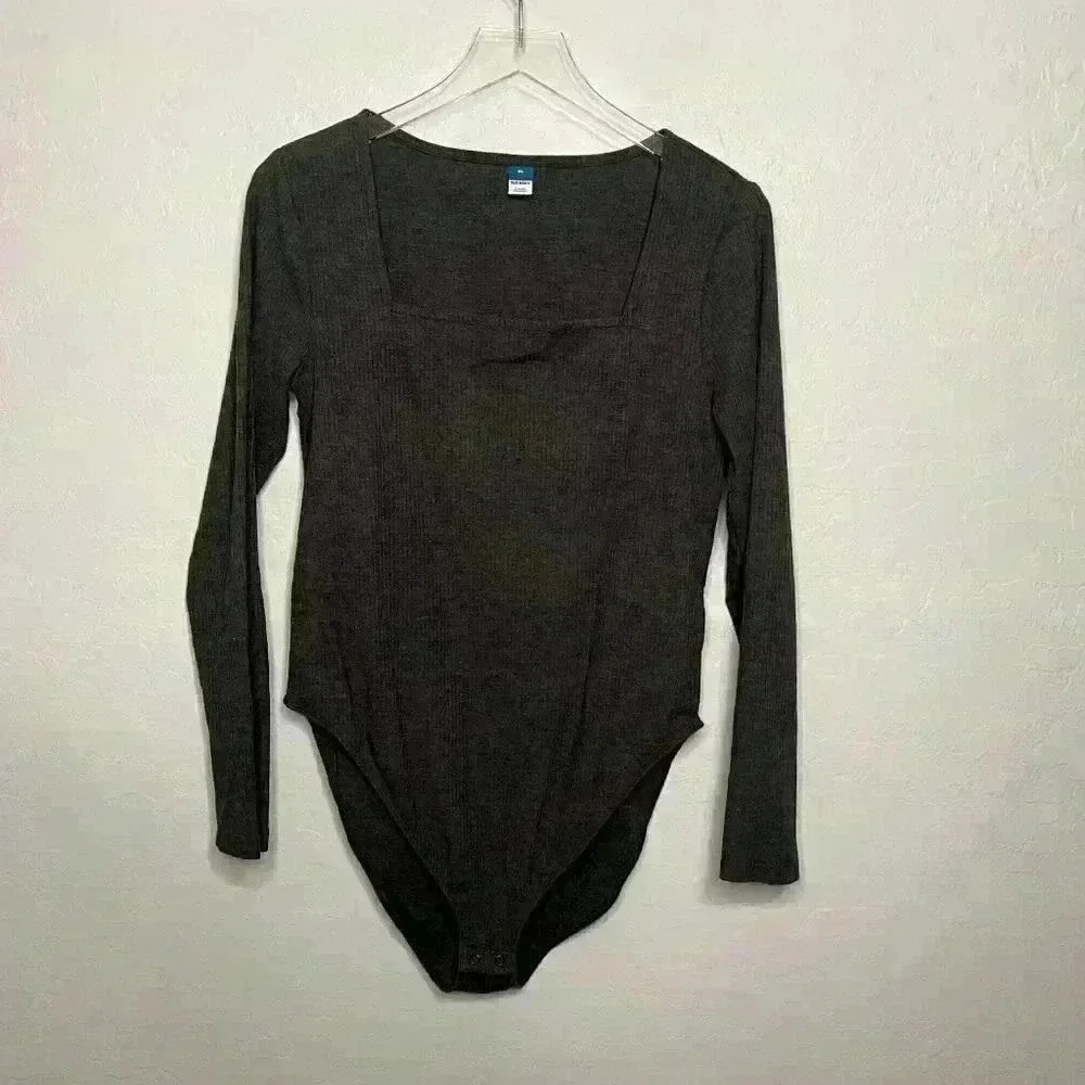 Old Navy Square Neck Long Sleeve Dark Gray Top Bodysuit XL